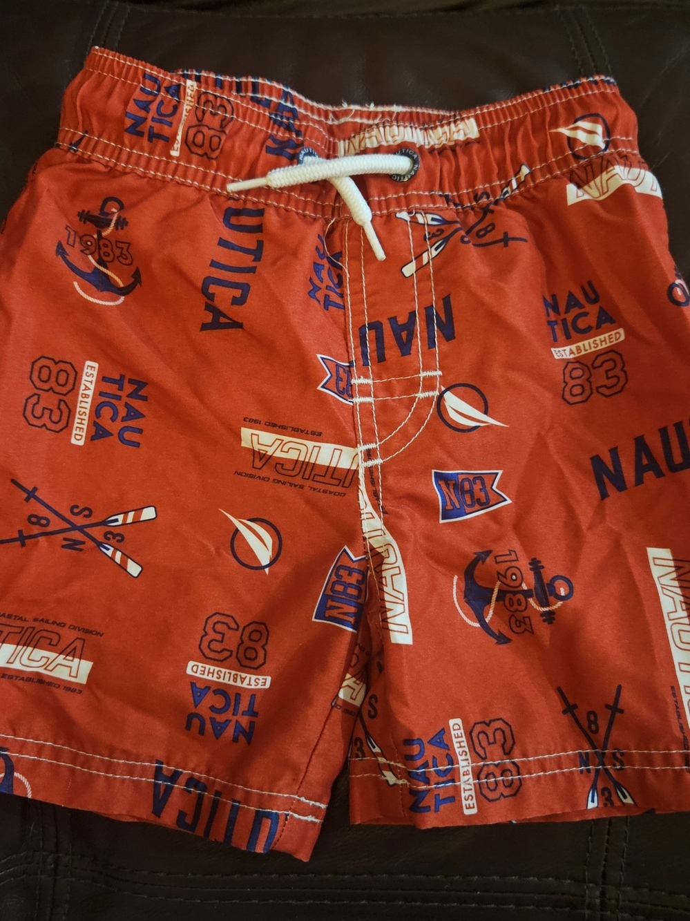 Nautica Red Boys Swim Trunks with Navy Print